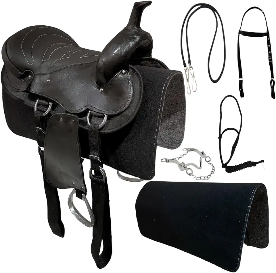 Sela Americana Preta Simples para Cavalgada E Passeios Completa Com Manta e Freio Inox