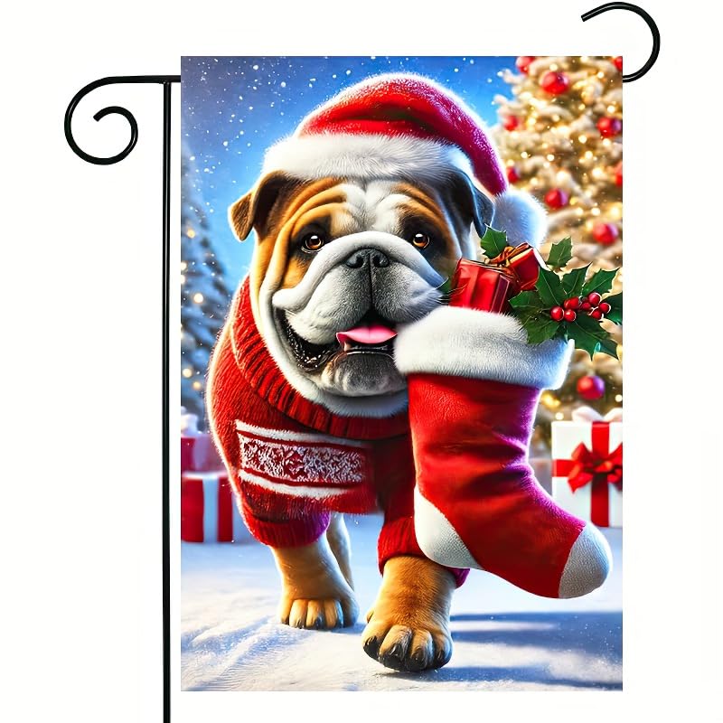 Image of BlissYard Christmas Bulldog Garden Flag 12x18 Inch Polyester