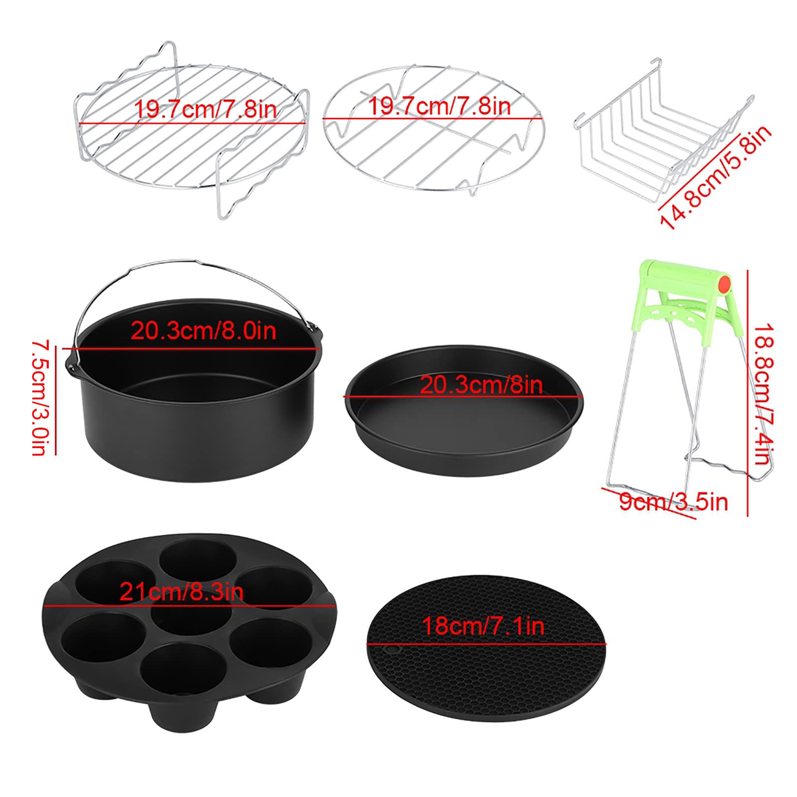 Fdit Kit di Accessori per Friggitrice Ad Aria, Parti di Sostituzione della Friggitrice per la Set in Acciaio Inossidabile di 8 per Friggitrice Ad Aria più Grande con Botti da