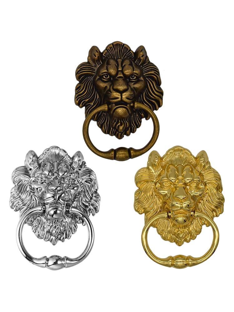 1 aldaba de puerta, aldaba de cabeza de león, aldaba de puerta delantera con 2 tornillos, anillos de cabeza de león de aleación de zinc, mango de aldaba de muebles de león