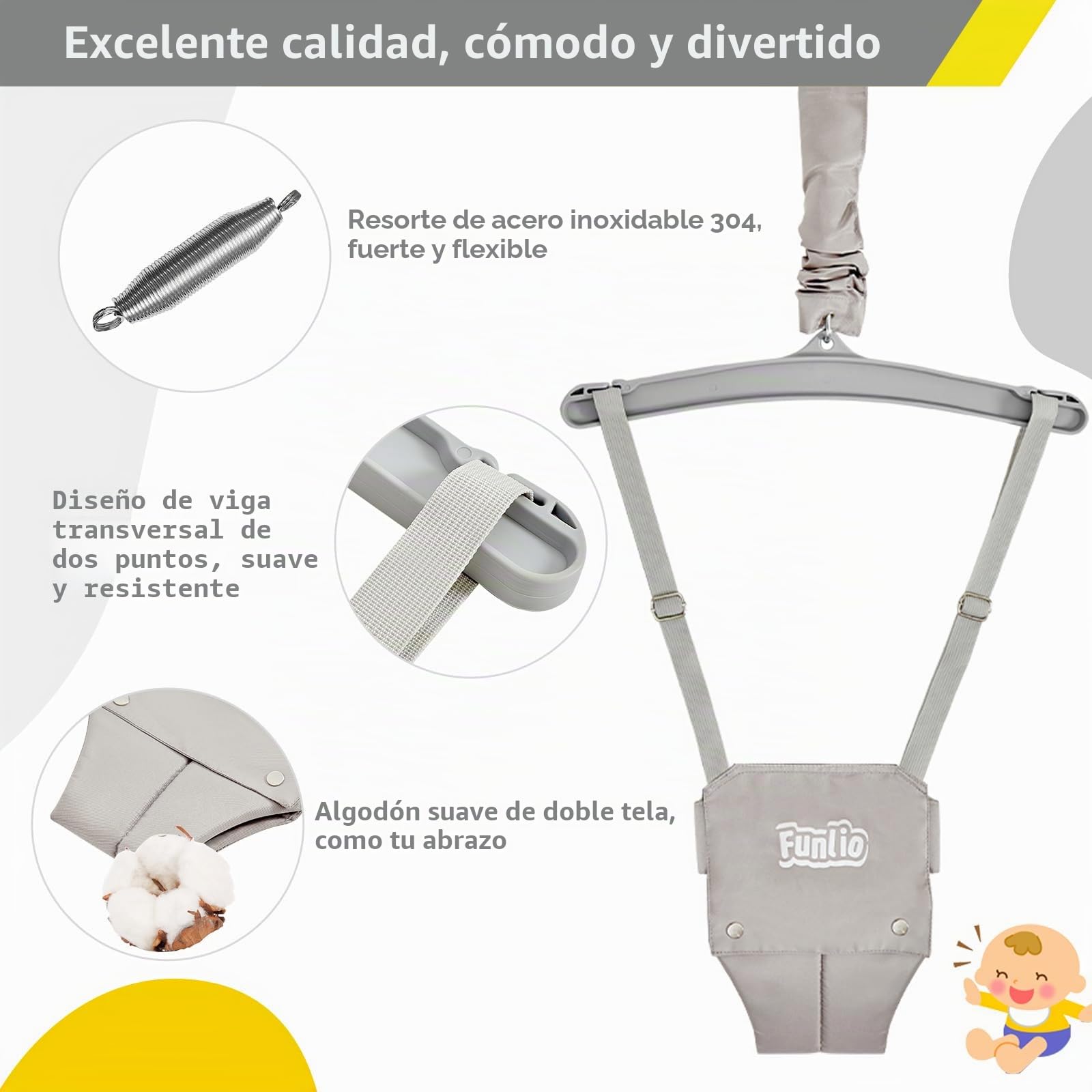 FUNLIO Juego de Columpios 2 en 1 con Saltador de Puerta para Bebés, Columpio y Rebotador para Niños de con 4 Bolsas de Arena, Soporte de Metal Plegable en Interiores/Exteriores, Fácil de Armar - Gris