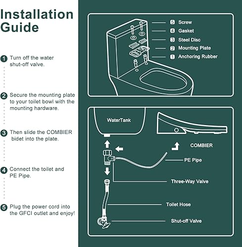 Miniatura 7 de Combier CMA301X - Asiento de inodoro inteligente con bidé eléctrico, agua caliente sin fin, lavado trasero y delantero, luz LED, funcionamiento