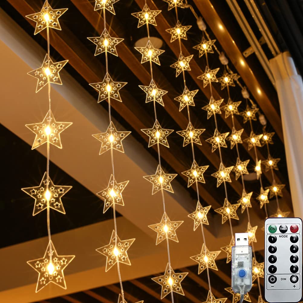 Luci per tende a stella, 100 LED Luci per finestre di Natale Luci a stella alimentate a batteria con 8 modalità Luci a stella a LED impermeabili per la festa di matrimonio di Natale del giardino