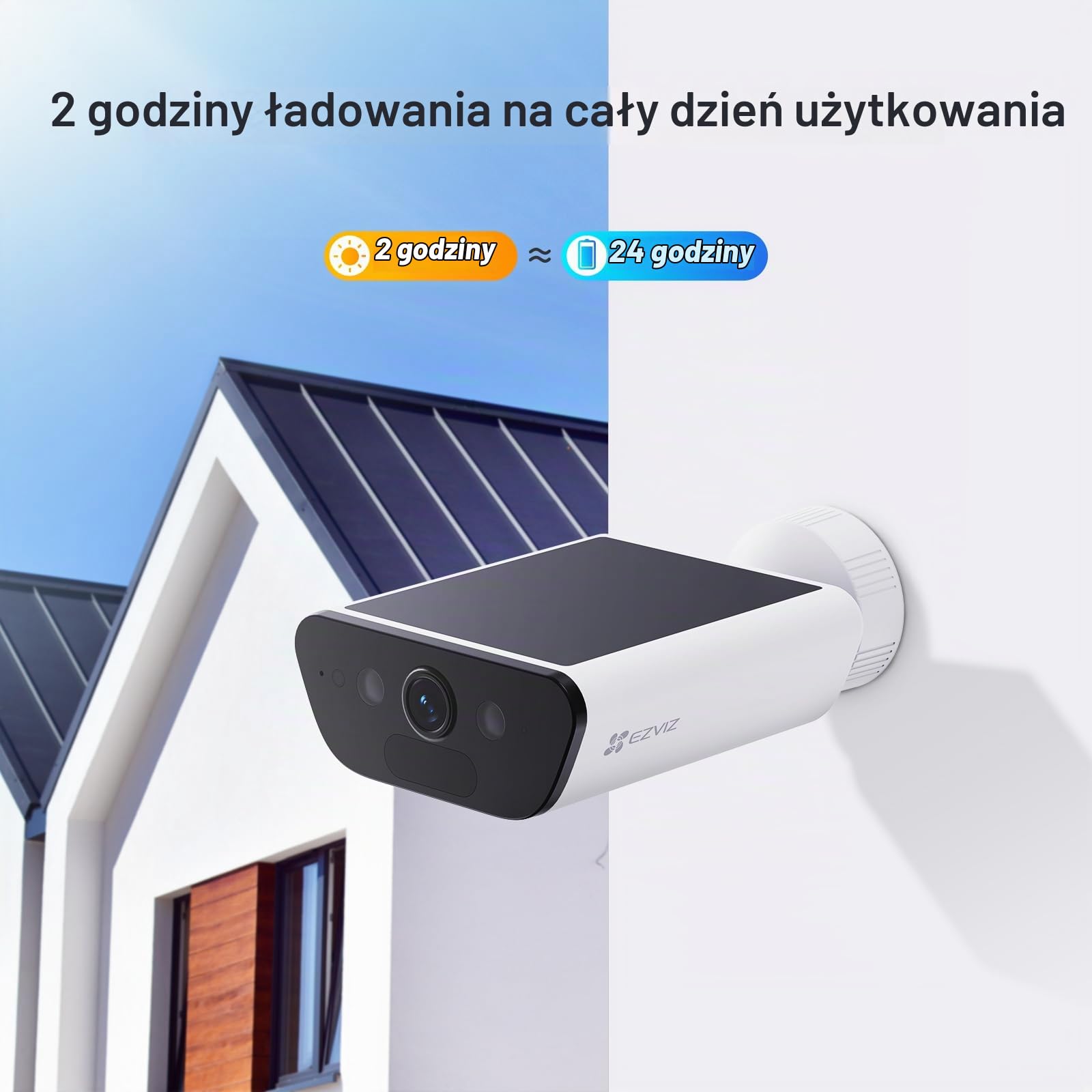EZVIZ CB5 4K Zewnętrzna kamera Wi-Fi z baterią słoneczną, 100% bezprzewodowa, wbudowany panel słoneczny, wykrywanie osób/pojazdów, kolorowy noktowizor, dwukierunkowy dźwięk, wodoodporny IP65