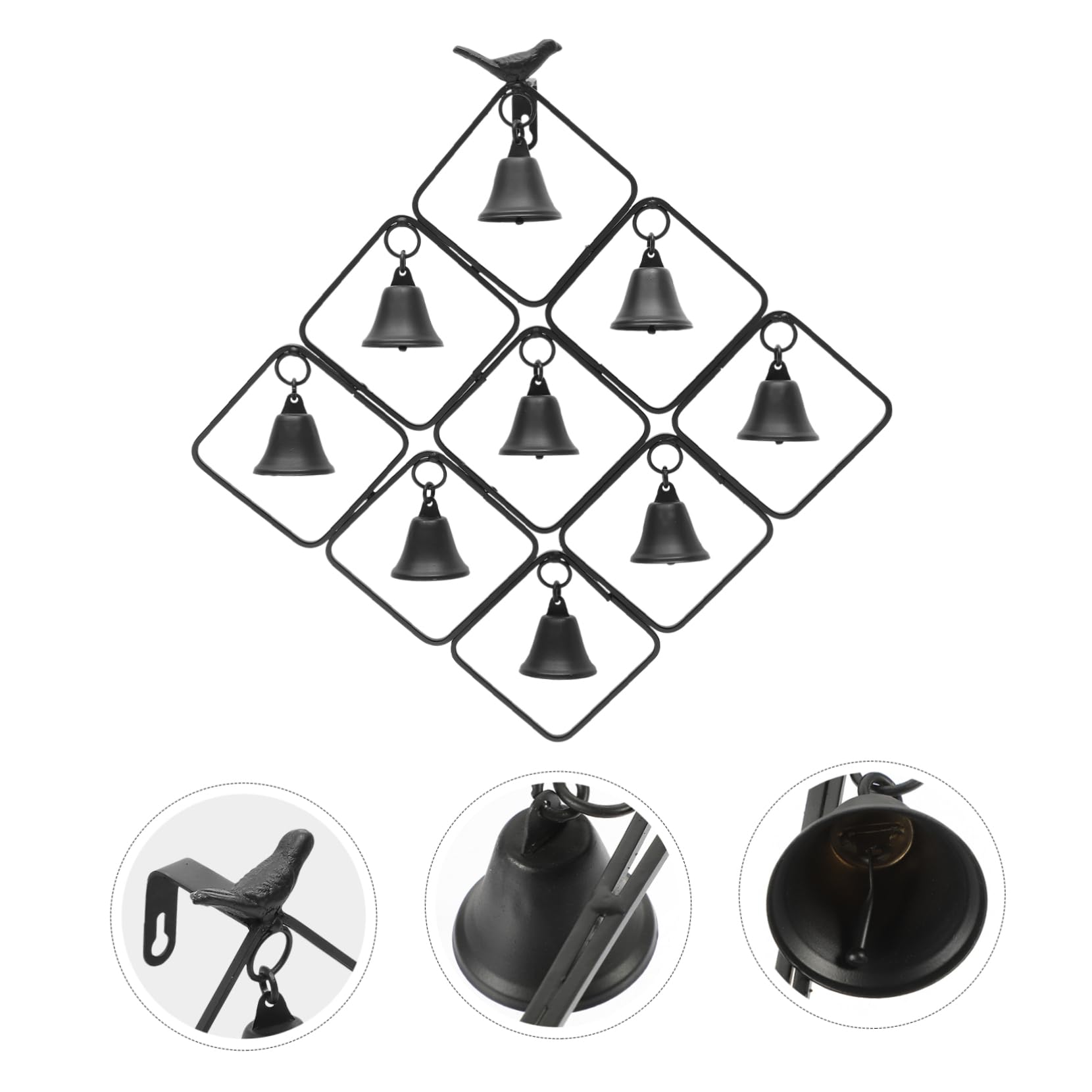 Carillon Éolien Suspendu en Fer Noir Style Rétro pour Balcon