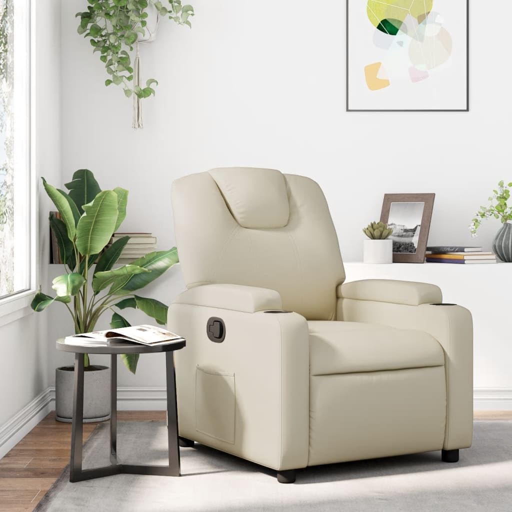 vidaXL Sillón reclinable de Piel sintética Color Crema