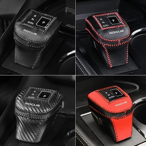 Miniatura 7 de 1 funda de piel para palanca de cambios, funda de piel para palanca de cambios, accesorios para Nissan Rogue 2021 2022 2023 2024 (negro y rojo)