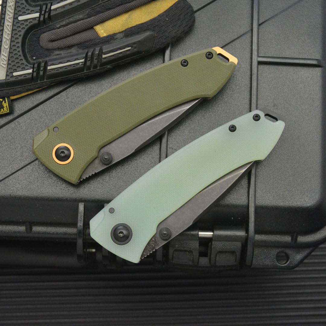 Klappmesser Taschenmesser 8Cr14MoV G10 Edelstahl Griff，Militärgrün
