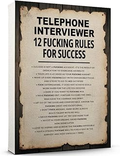 Personalized Telephone Interviewer Success Poster, Vintage Rustic Style Telephone Interviewer– Canvas Print with Real Talk Rules, Personalized, Ready to Hang