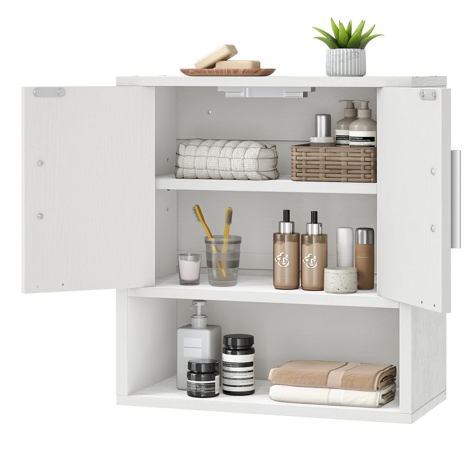 HOOBRO Armadio da Parete per Bagno, Armadietto dei Medicinali, 38 x 18 x 41 cm, Ripiano Regolabile, Mobile Sospeso sopra WC, Adatto per Bagno e Camera da Letto, Bianco EWT18CW01