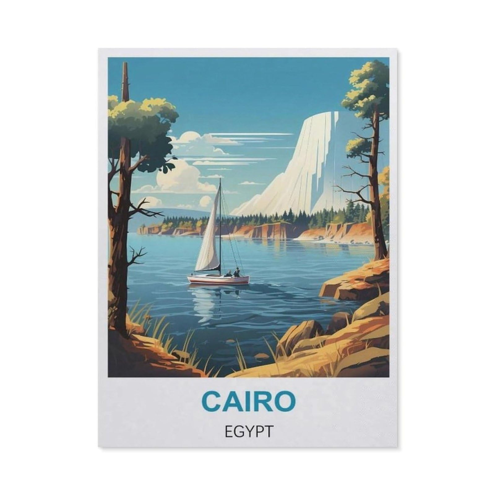 BEAYODKP Cairo Egypt Vintage Travel Poster，Diamond Art Kits for Adults and Kids, Full Drill Round Rhinestone Paint with Diamonds（50 x 60 cm/19.68 x 23.62 inches）-BX21
