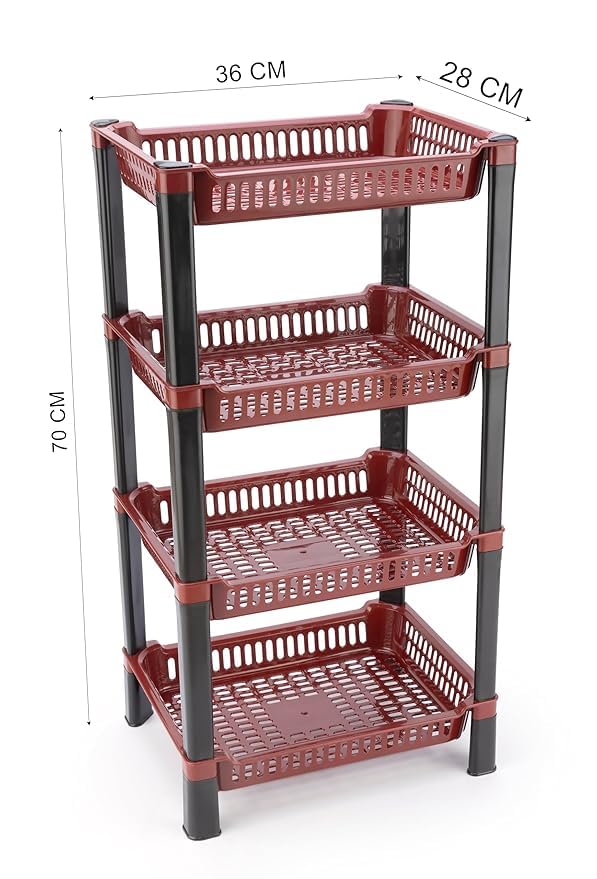 Image of U-Max Multi Tire Kitchen Storage Rack, Plastic Utility Shelf Organiser, Space Saving Storage Solution, Revolving Vegetable Rack (Maroon, 4)