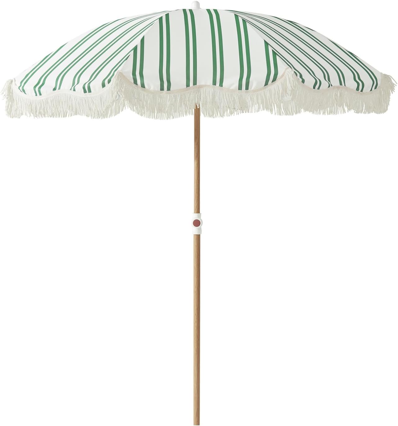 6.5FT Striped Beach Umbrella with Fringe, UPF 50+ Sun Protection, Adjustable Height and Tilt Design, Wind-Resistant Fiberglass Ribs, Sturdy Wood Grain Iron Pole, Lightweight & Portable with Carry Bag, Base Not Included Avocado