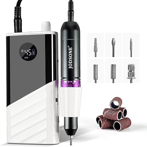 JODSONE Taladro de uñas profesional 45000 RPM recargable lima de uñas para eliminación de gel de uñas de bajo ruido, portátil para el hogar y el