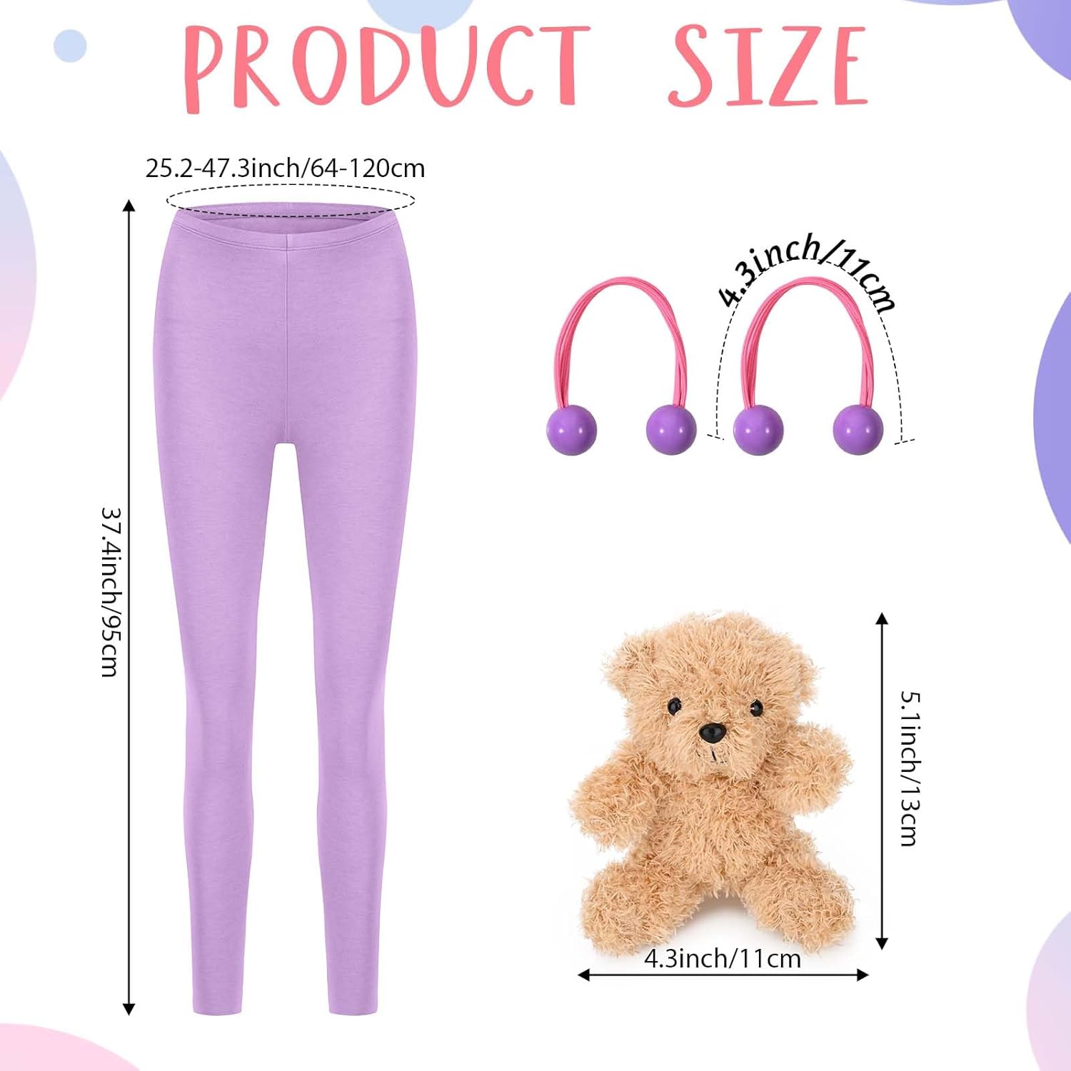4 Pcs Halloween Cartoon Monster Costume Set with Pink Dress Purple Leggings Hair Ties Bear for Women Halloween Cosplay Party Dress up