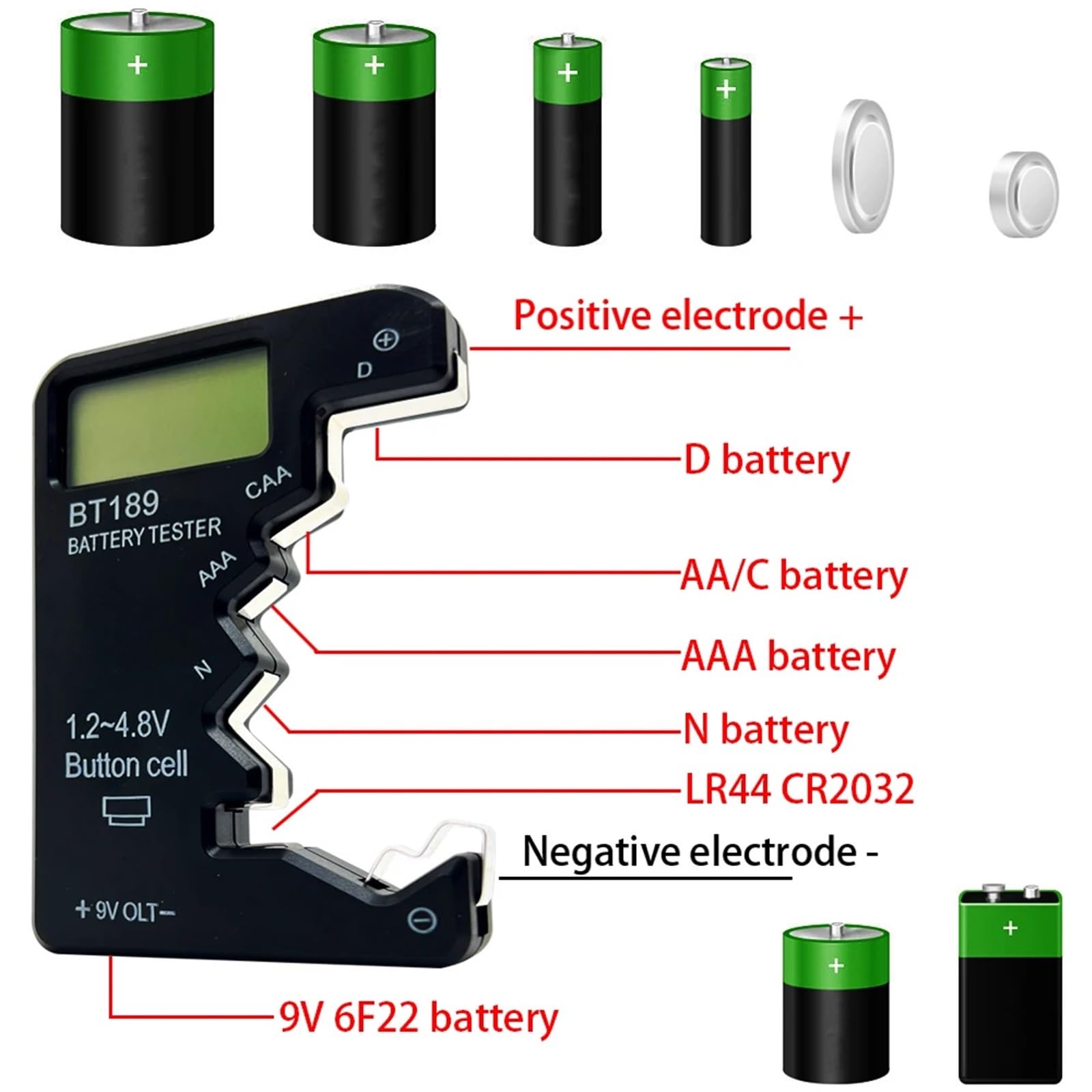 6-częściowy tester pojemności akumulatora BT-189 AA/AAA/C/D/9V/1,5 V, uniwersalny wyświetlacz BT189 (pomarańczowy)