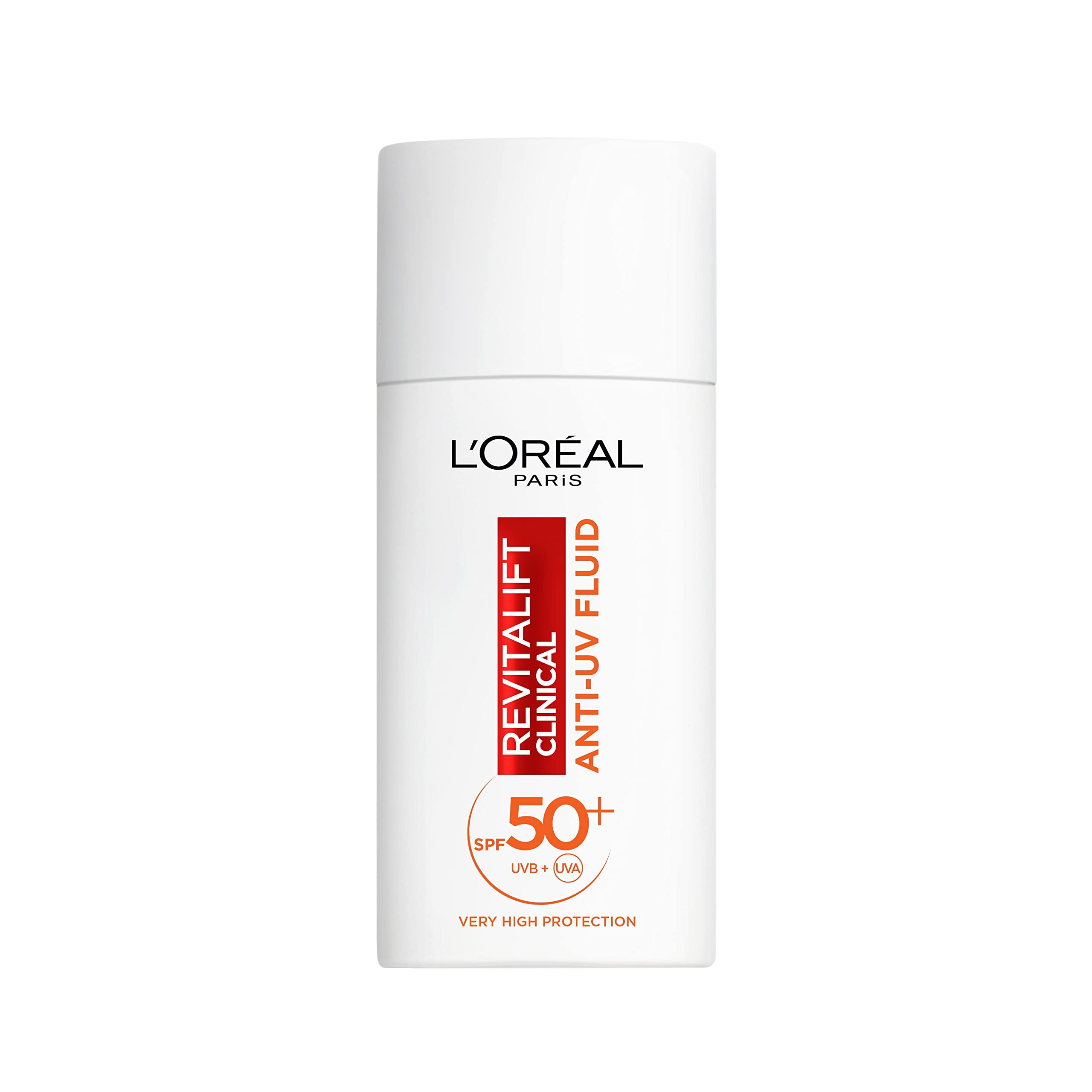 L’Oréal Paris Revitalift Clinical SPF 50+ Invisible UV Fluid, Protect, Prevent and Improve Ageing Signs, Non-Oily Formula for All Skin Tones, Advanced UV Protection and Antioxidant Vitamin C, 50ml