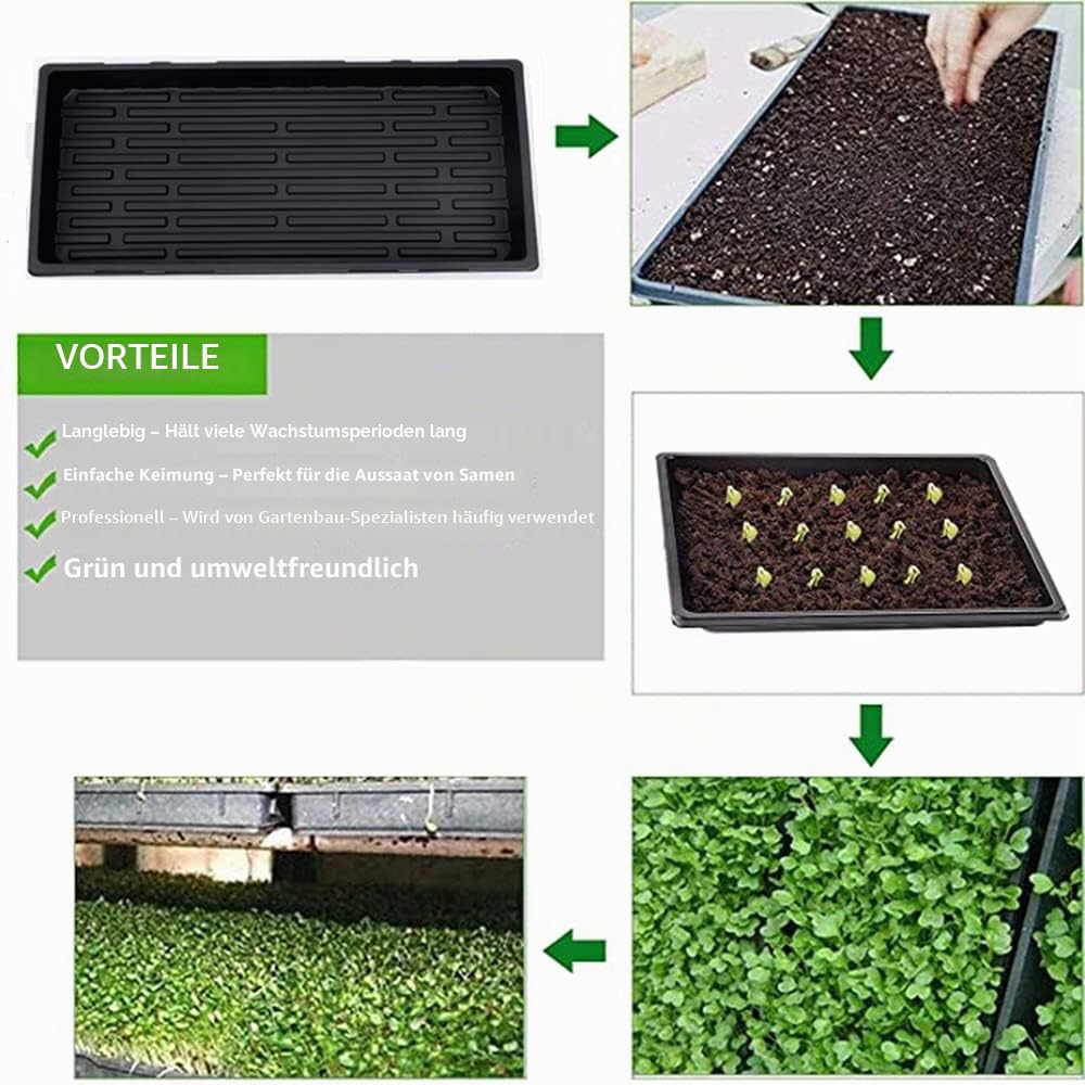10 Stück Anzuchtschalen ohne Abflusslöcher 54 x 28 cm Perfekte Gartensamen-Anzuchtschalen für Setzlinge Gärtnern im Innenbereich, Mikrogrün Weizengras und mehr Erde oder Hydrokultur