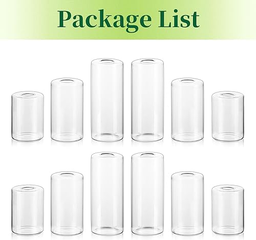 Miniatura 7 de Hewory - Jarrones pequeños de cristal para centros de mesa, 12 jarrones transparentes soplados a granel, moderno juego de mini jarrones cilíndricos