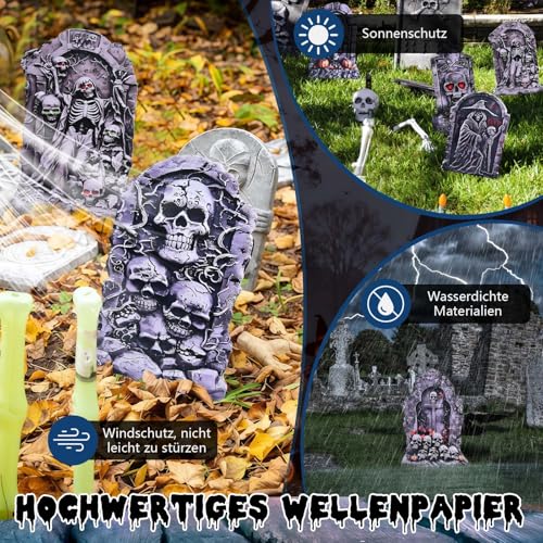6 Stück Halloween Grabstein Friedhof Deko, Halloween Yard Signs Decor Simulation Halloween Grabstein mit Pfahl für Haunted House Garden, Yard, Halloween Yard Decorations