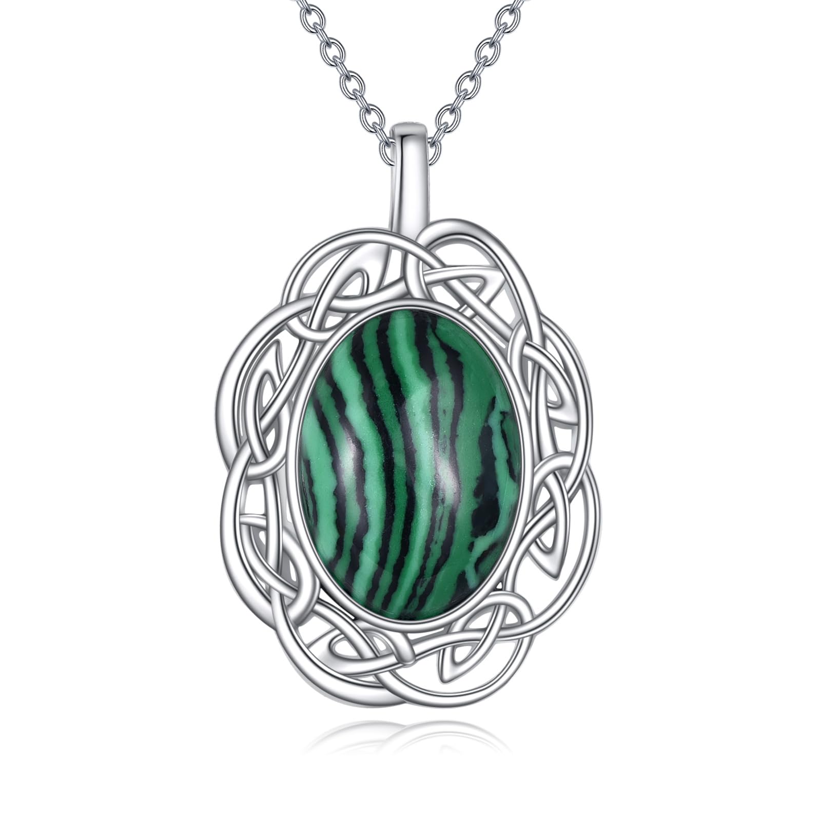 YAFEINI Keltische Natürlicher Edelstein Kette für Damen 925 Sterling Silber Mondstein/Peridot/Amethyst/Lapislazuli/Larimar/Türkise/Moosachat/Malachit Anhänger Halskette Schmuck Geschenk für Mädchen