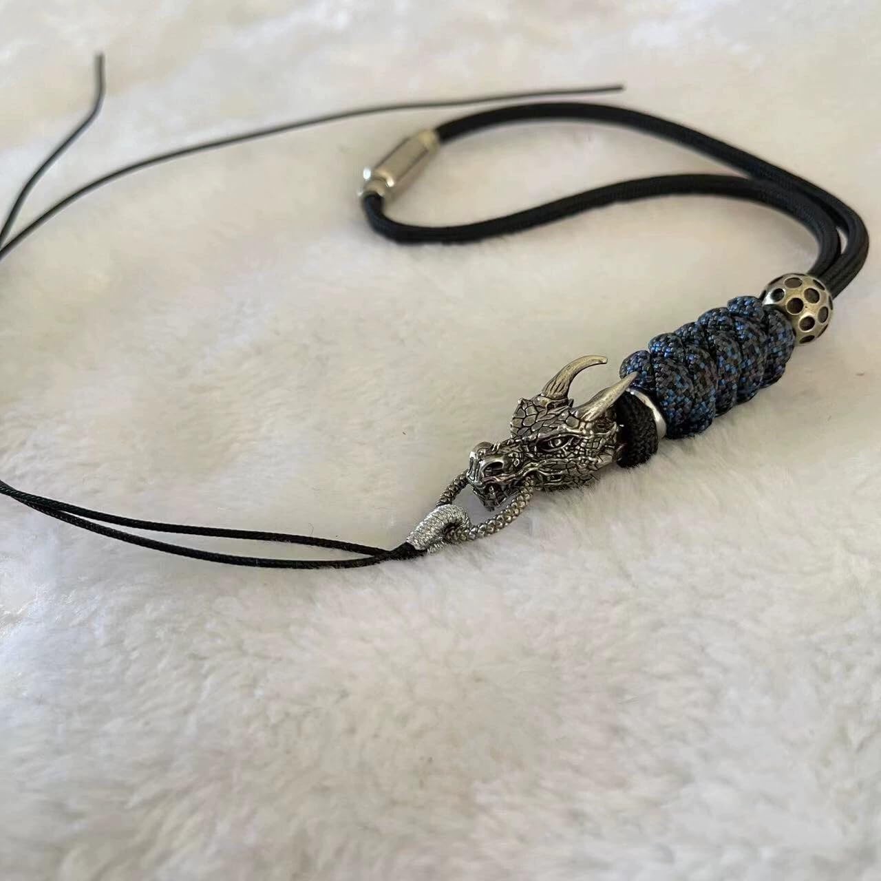ドラゴンヘッド フラワー ブルー 編組ロープ EDC ビーズ DIY キーチェーン パラコード キーチェーン ビーズ、ランヤードビー