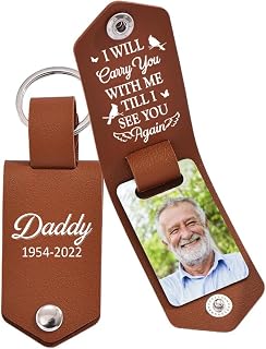 IZI POD Personalized Photo Leather Sympathy Keychain, Custom Memorial Keychain, Memorial Gift, Sympathy Gift, Christmas.
