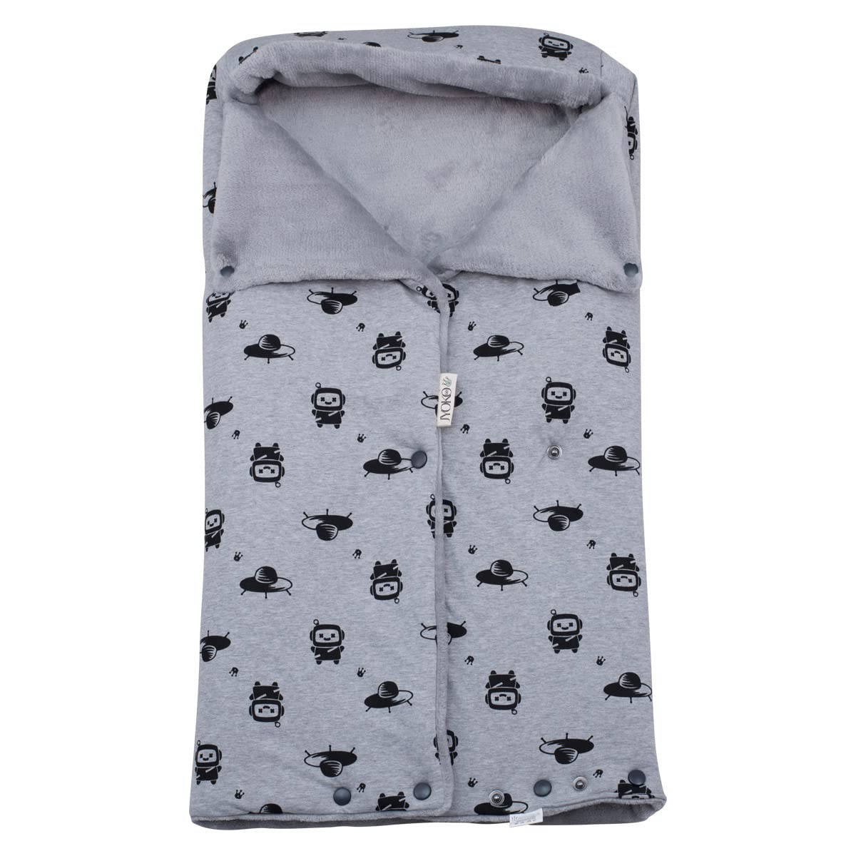 JYOKO Kids Saco Capazo para Bebé de Polar Teddy Extra Suave – Antialérgico, Protección Óptima contra el Viento y Frío – Ideal para Piel Sensible, Recién Nacidos y Bebés (Robot Space, Polar)
