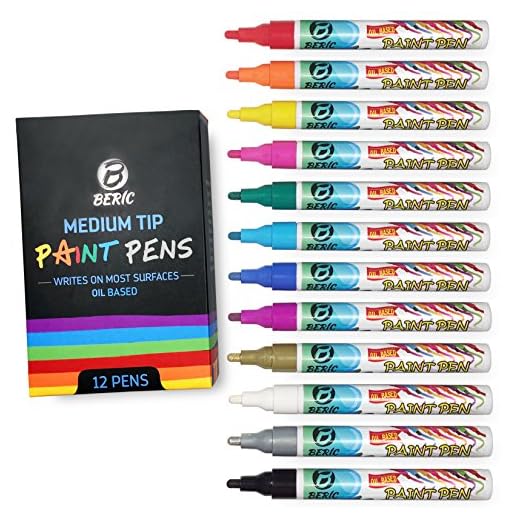 Premium Paint Pens by Beric 12 pack, Oil-based Paint Marker, Medium Point, Writes on Almost Anything, Water and Sun Resistant Vibrant Colors Low Odor Long Lasting Fast Drying Assorted Colors