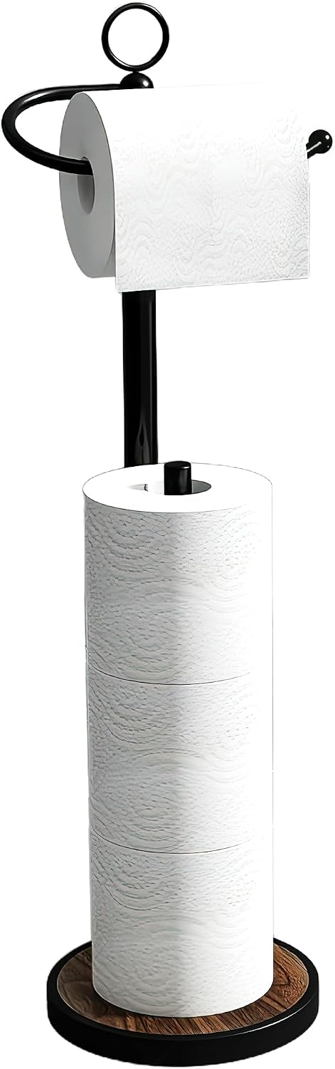 Toilet Paper Holder Stand,Large Capacity Toilet Paper Holder for 4 Rolls,Stable Weighted Base Stainless Steel Rustproof Free Standing 23" H for Bathroom(Black)