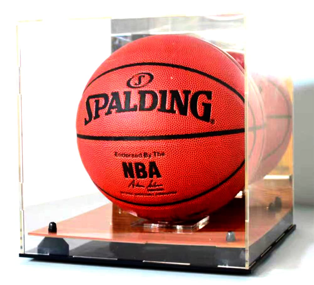Square Shape Basketball Soccer Ball Acrylic Display Case Showcase Box Wood Floor UV Protection Sports Full Mirror Memorabilia