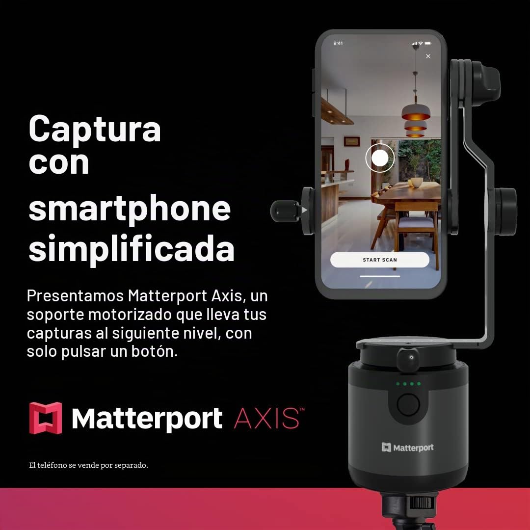 Matterport Axis Gimbal Estabilizador para cámara de teléfono Inteligente - Soporte Giratorio motorizado para escaneos fotográficos 3D 360 Profesionales con trípode portátil y Plegable