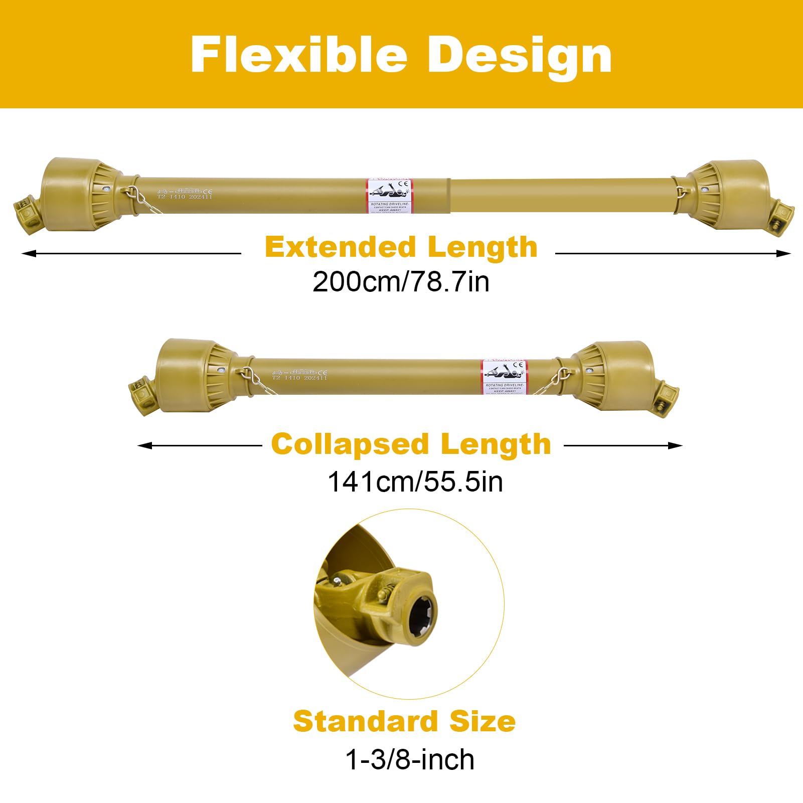 Zapfwelle für Traktor,Traktor-Zapfwelle - 1-3/8 Zapfwelle, runde Geräteenden | Zapfwelle für Traktoren der Serie 2, Brush Hog-Zapfwelle für Bush Hog, Rotationsschneider