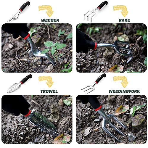 OARA 21PCS Garden Tools Set Heavy Duty Aluminum Hand Tool with Garden Gloves and Garden Storage Tote Bag Outdoor Garden Tool Work Kit Includes Garden Shovel and Trowel Gardening Gifts for Men Women