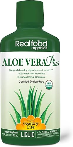 Country Life Aloe Vera Plus - Realfood Organics - 32 onzas líquidas - Puede ayudar a apoyar una digestión saludable y más, sin gluten
