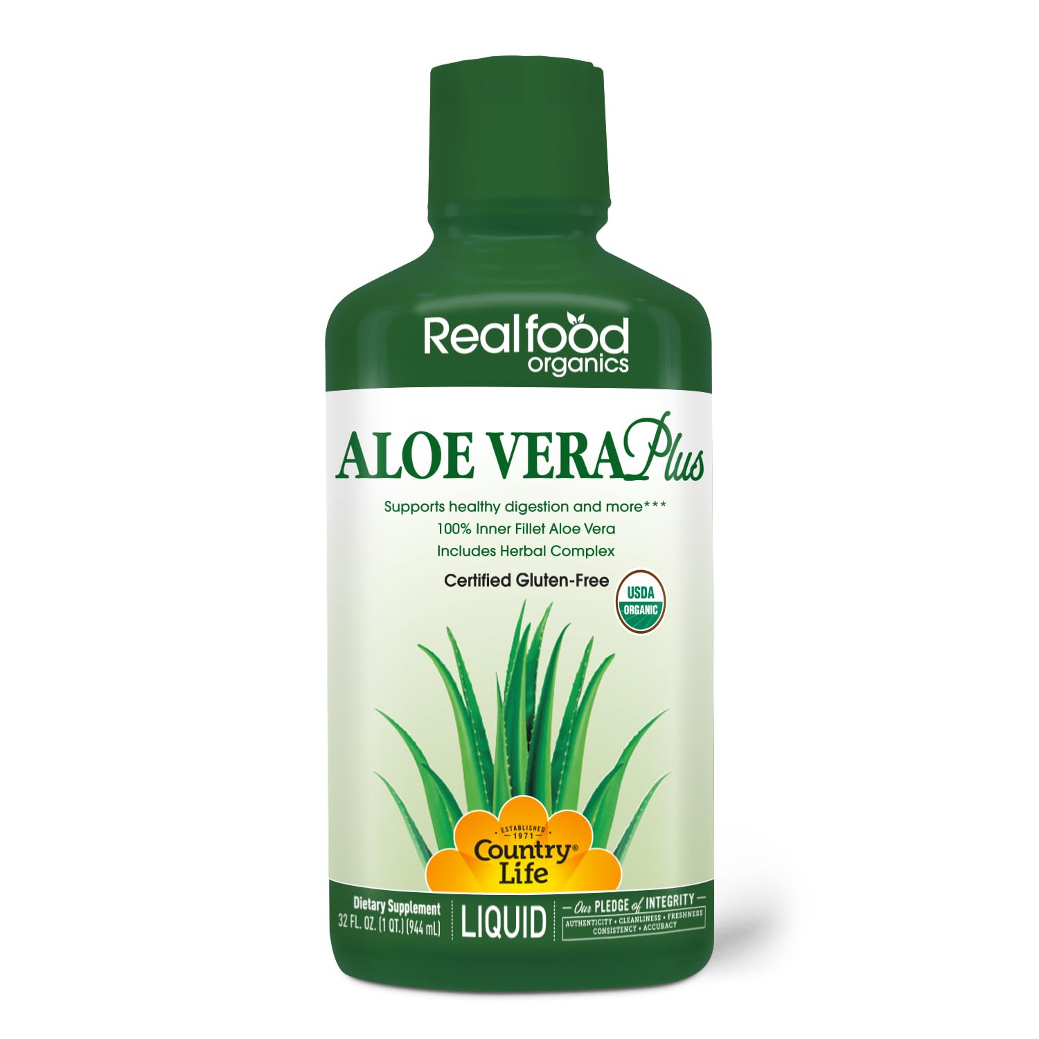 Sponsored Ad - Realfood Organics Liquid Aloe Vera Plus - Supports Digestive Health & Immune System - with Slippery Elm, Ginger, Turmeric, Peppermint - Organic ACTIValoe, Qmatrix Process - 32 oz