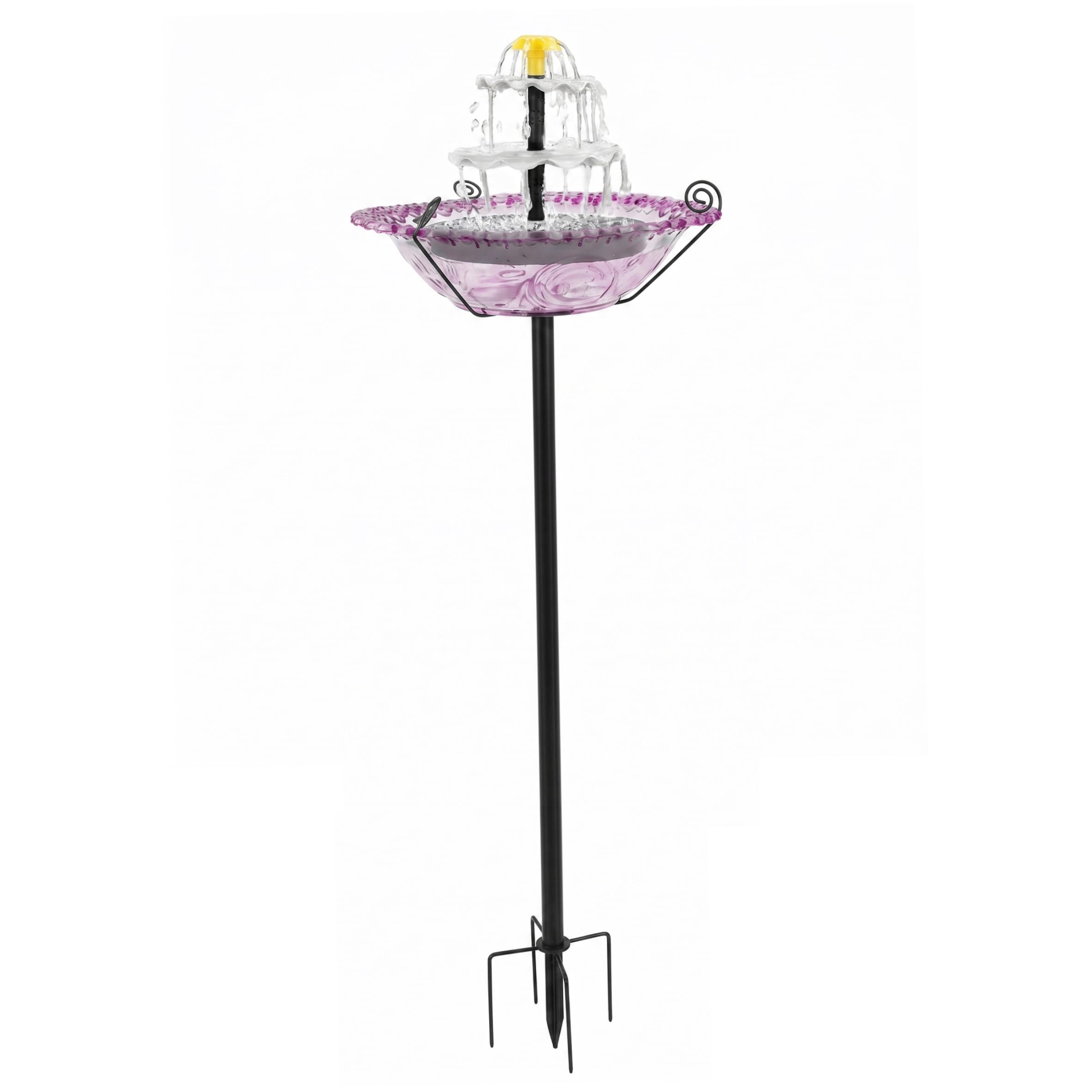 Fontaine solaire pour bain d'oiseaux violet 2 en 1 sur piquet