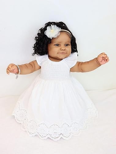 Angelbaby Muñeca de 24 pulgadas Real Life Reborn Baby Black Girl Muñeca de silicona suave realista afroamericana recién nacida bebé grande Reborn
