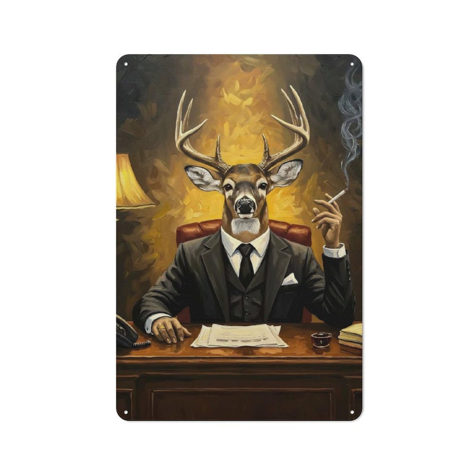 Junmoney Deer In Suit Painting Retro Metal Sign 30X20cm For Garden Room Or Summerhouse, For Garden Room Decor Fans
