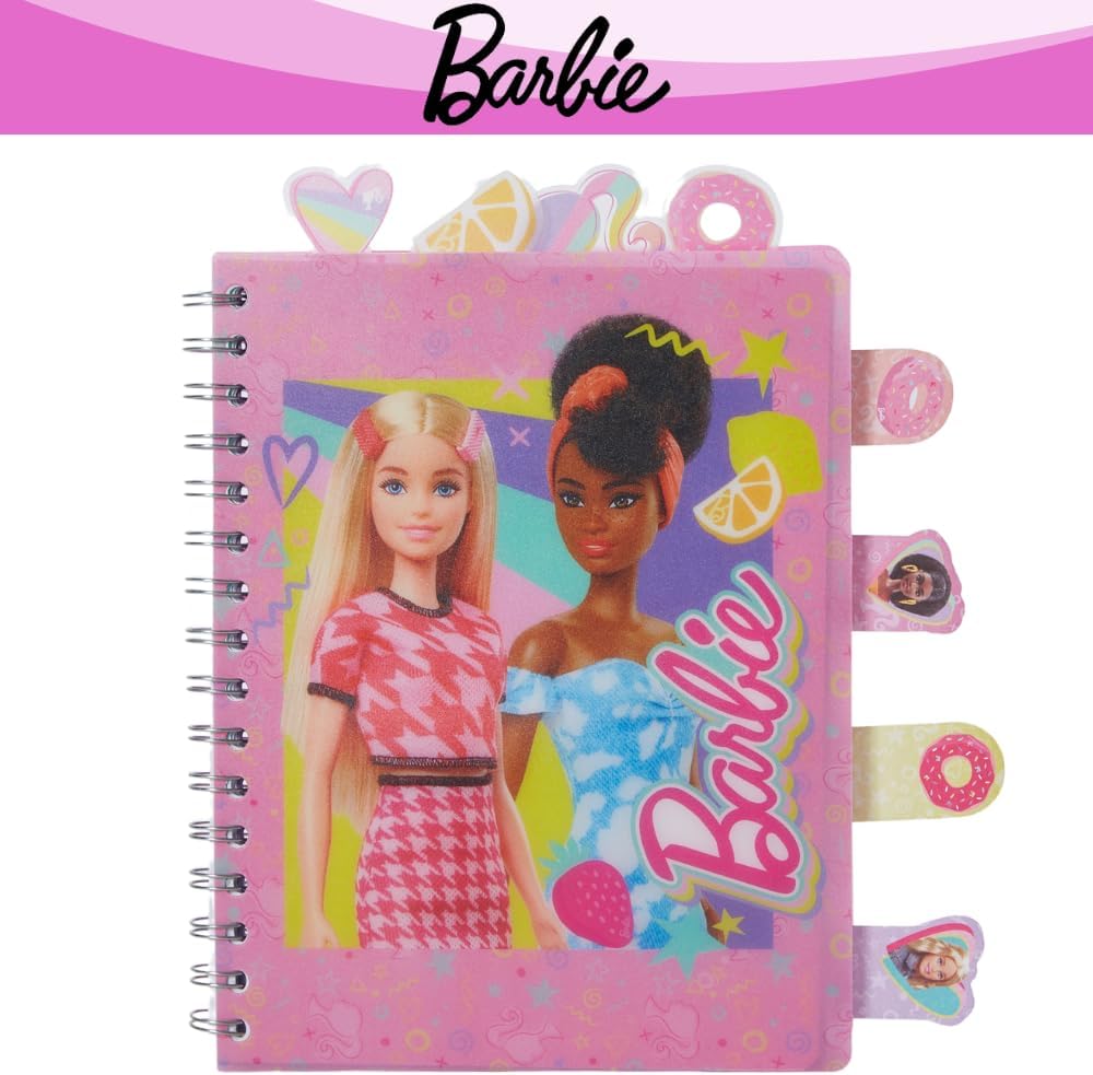 Barbie Tab Journal Spiral Notebook, Ballpoint Pen, Sticky Tabs, 96 Lined Pages, Pink