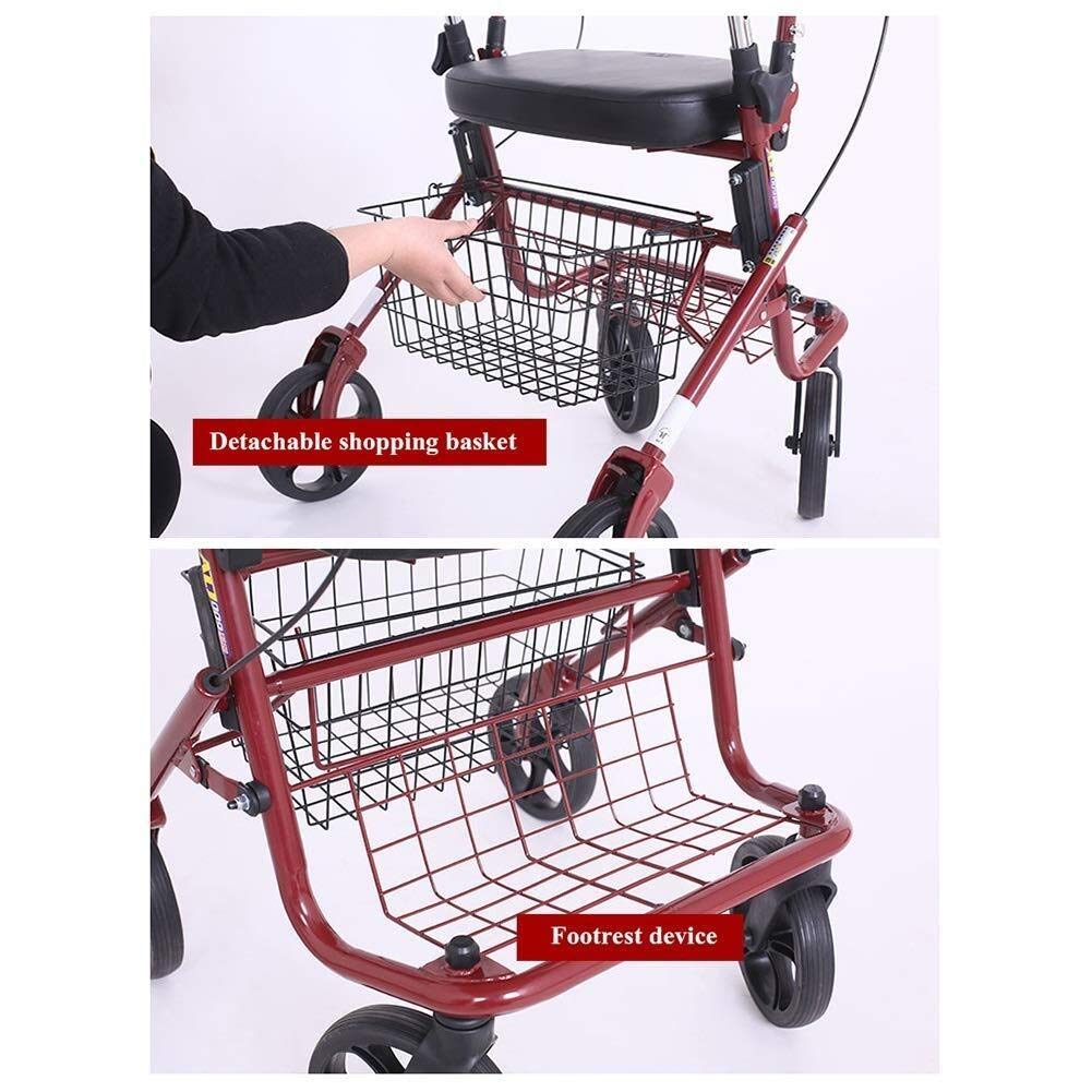 Stary wózek na zakupy Rollators 4 koła z siedziskiem składany ręczny wózek na zakupy, aby kupić skuter do żywności ADITAM Walker może siedzieć w podeszłym wieku Double the comfort