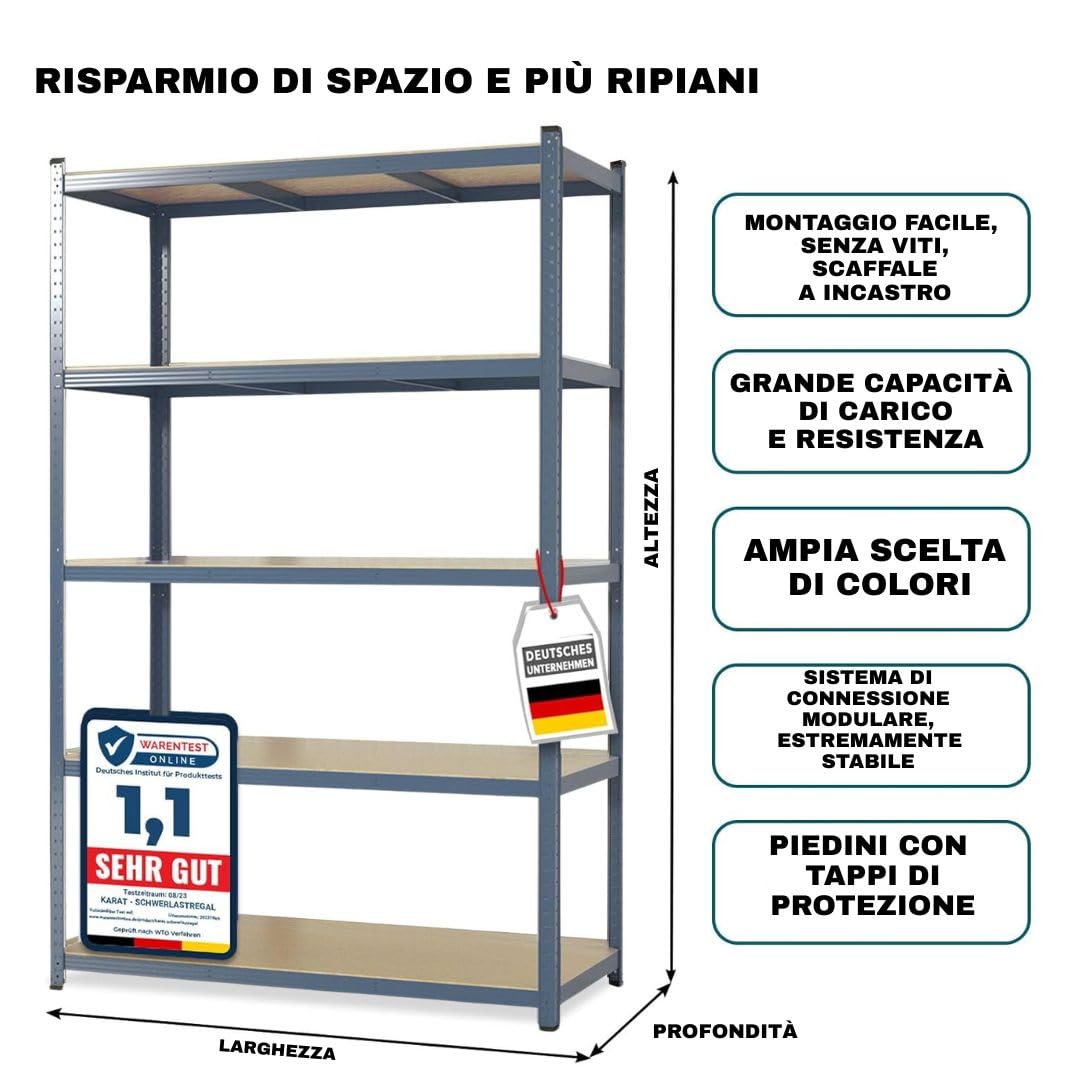 etm Scaffalatura per carichi pesanti, garage, cantina, officina, scaffalatura per magazzino, cantina, elevata portata e ripiani regolabili (grigio antracite, 180 x 120 x 45 cm)