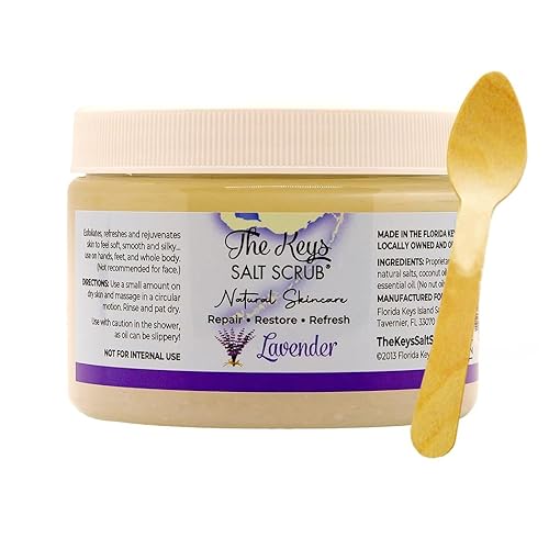 Miniatura 46 de The Keys Salt Scrub -Exfoliante de sal marina - Exfoliante corporal con cuchara de madera - Exfoliante hidratante para manos, pies, baño, (3.4 onzas