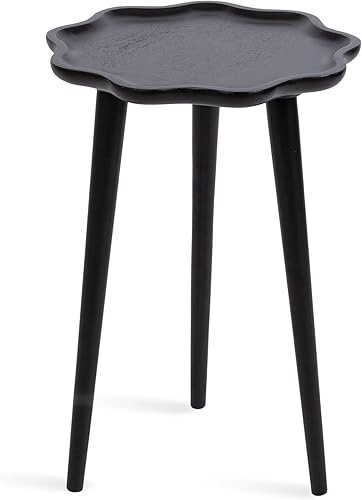 Kate and Laurel Alezar - Mesa auxiliar redonda de madera moderna, 15 x 15 x 22 pulgadas, color negro, mesa auxiliar de madera maciza con borde