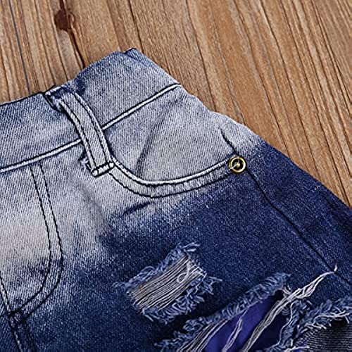 2Pcs/Set Toddler Baby Girls 4th of July Outfits Set Sleeveless Tassels Vest Tops+Ripped Denim Shorts Summer Clothes (White,2-3T)