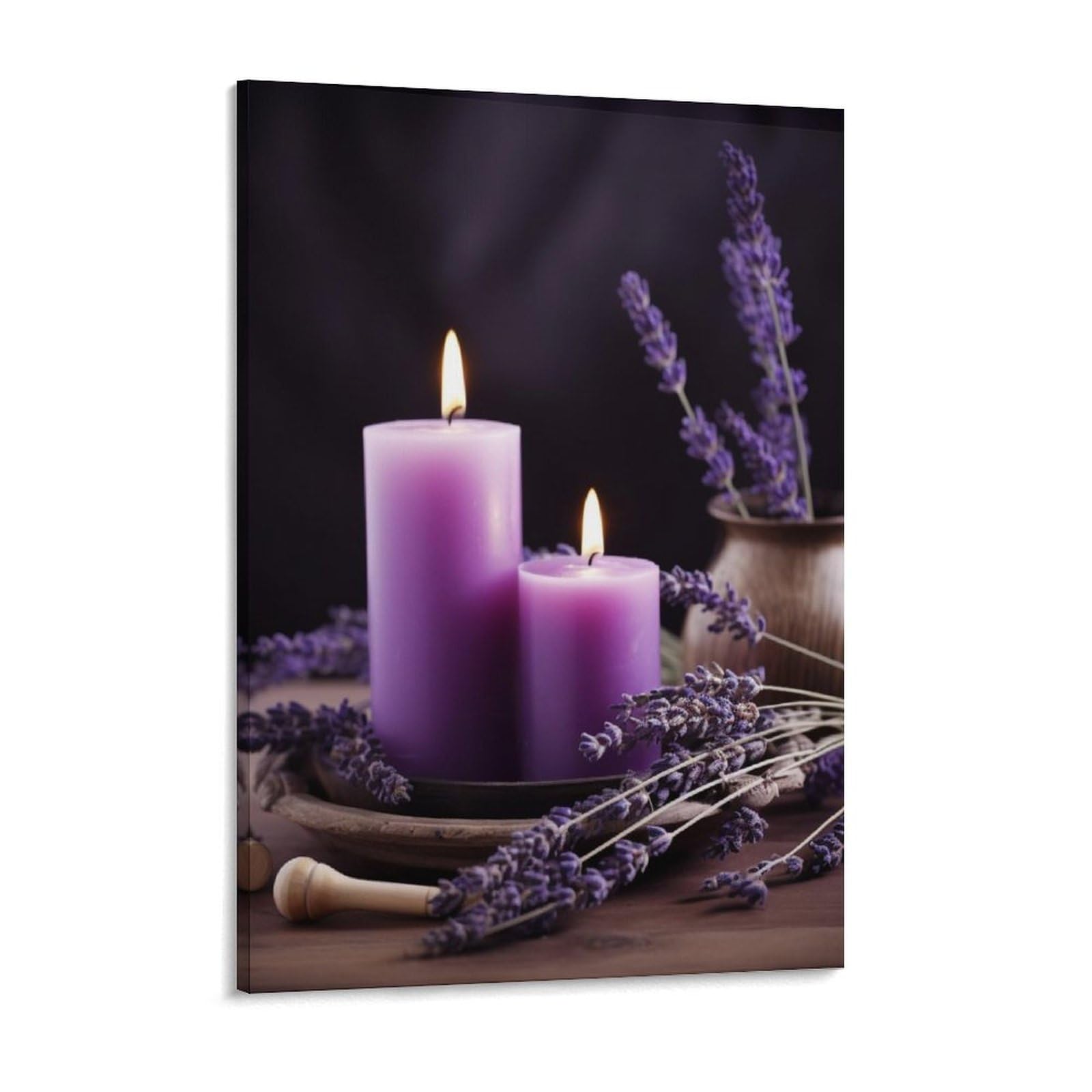Purple Lavender With Candles Canvas Wall Art for Bedroom 18x24inch Canvas Prints Artwork for Walls Modern Picture Artwork Painting for Living Room Aesthetic Wall Paintings for Bathroom Kitche