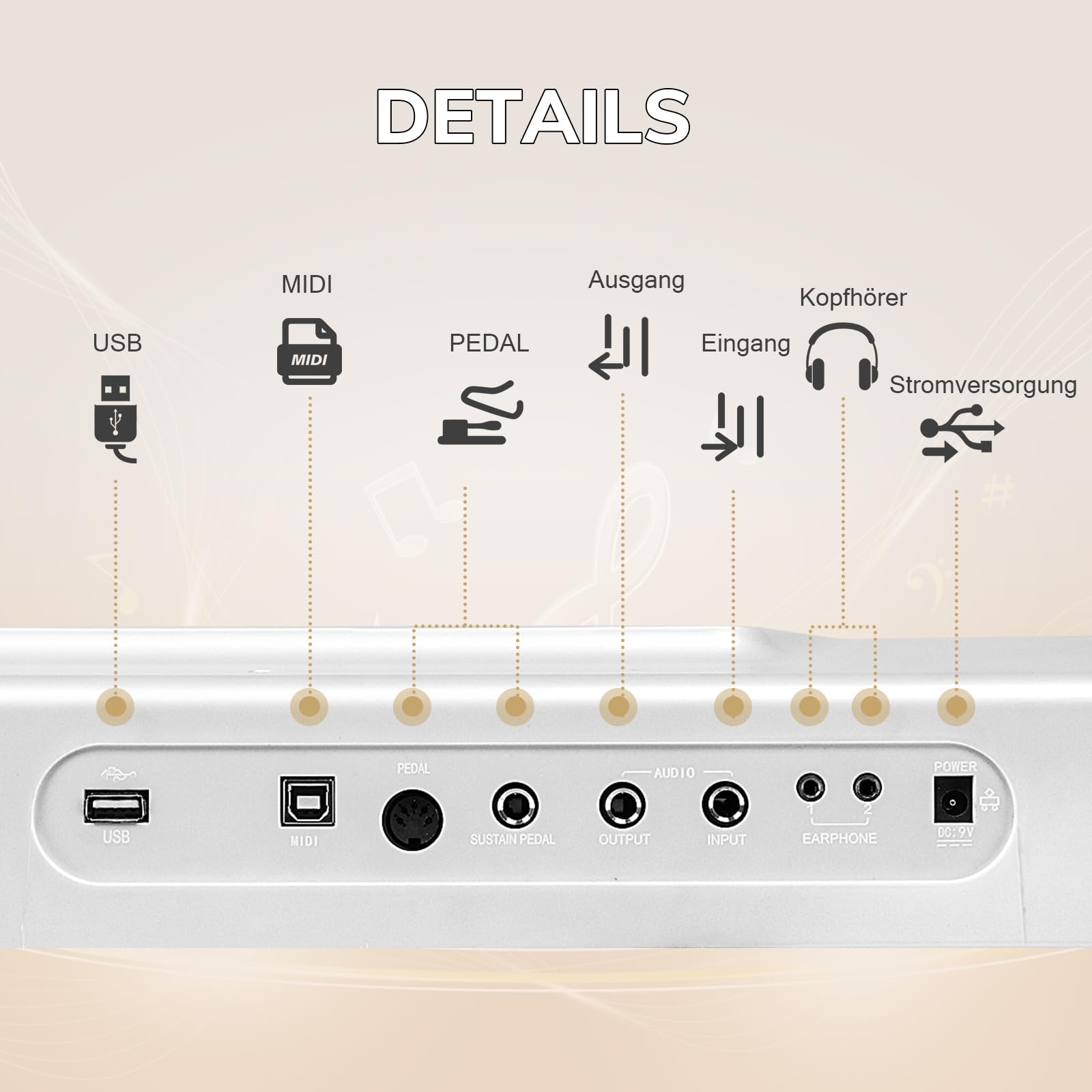 Bonnlo GPP-105 E Piano 88 Tasten, Digitalpiano Semi-Gewichtete Tastatur mit Dual-Bluetooth, Kopfhörer, Sustain-Pedal-System, Ständer, für Musikliebhaber und Anfänger, Weiß