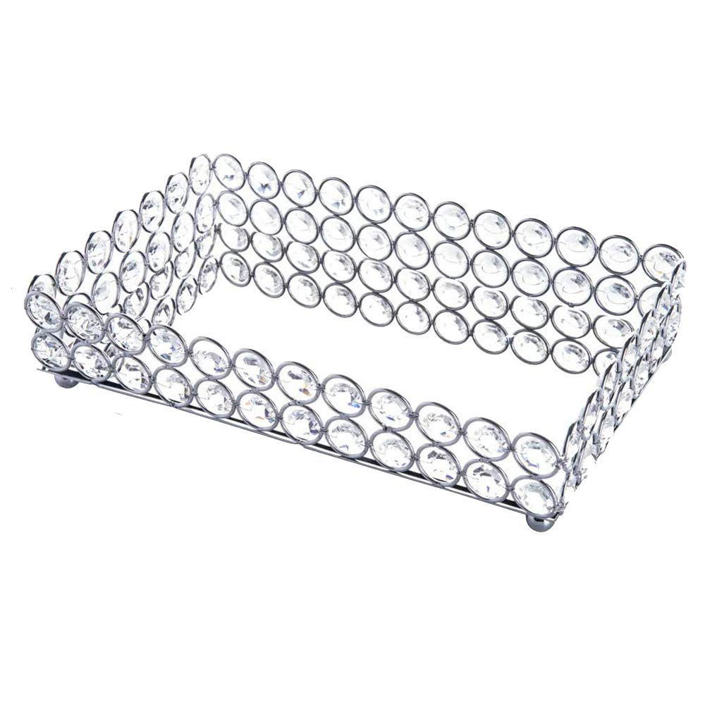 Bumdenuu Silver Crystal Rectangle Tray Cosmetic Jewelry Trinket Organizer Mirror Tray Perfume Skin Care Organizer ()