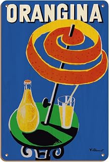 Orangina Sparkling Soda - Umbrella Ad - Vintage Advertising Poster by Bernard Villemot c.1984-8 x 12 inch Vintage Wood Art Sign