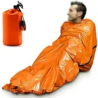 Saco de Dormir de Emergência Mylar Ultra Impermeável, 200x90cm, 140g, Laranja, com Bolsa de Transporte